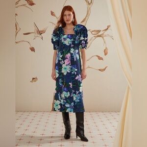 FARM RIO Floraline Ruffle Short Sleeve Midi Dress